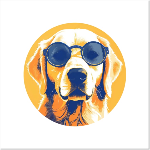 Cute Golden Retriever Wearing Sunglasses Wall Art by Artifyio